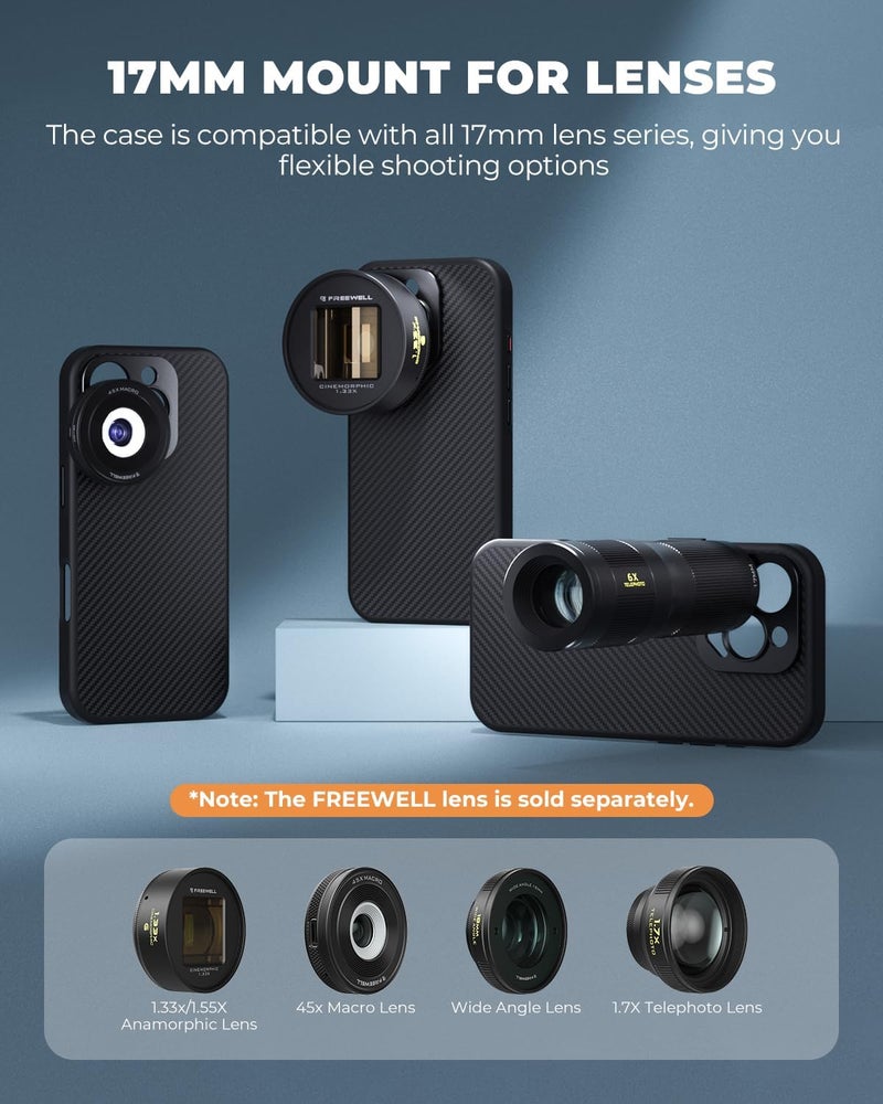 FreeWell حافظة صانع الأفلام المحترفة لـ iPhone 15 Pro Max - فلتر مغناطيسي وتركيب عدسة 17 مم باللون الأسود - Image 4